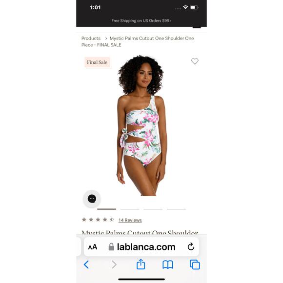 La Blanca Women's Mystic Palms Cutout One Shoulder One Piece Swimsuit SZ XL NWT - Picture 5 of 16